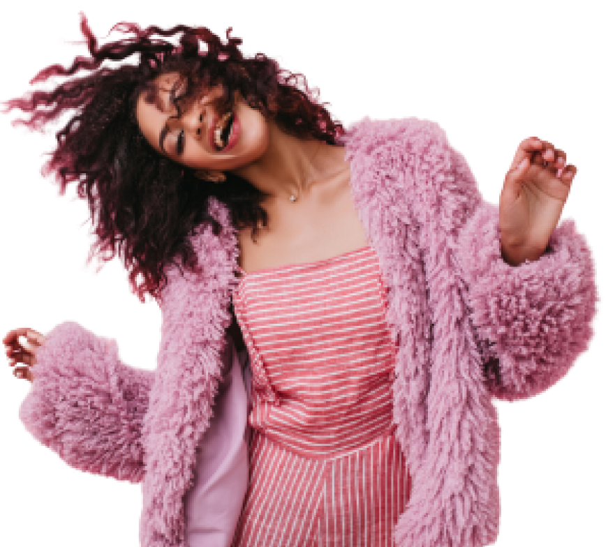 Model in a pink faux-fur coat